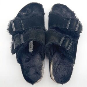 Birkenstock Arizona Shearling Lined Black Suede Fur Slide Sandals EU 38 US 7 7.5